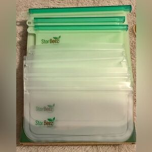 StorBeez Silicone Food-Safe Freezer Storage Bags, Leakproof, Reusable Set-7 NWT